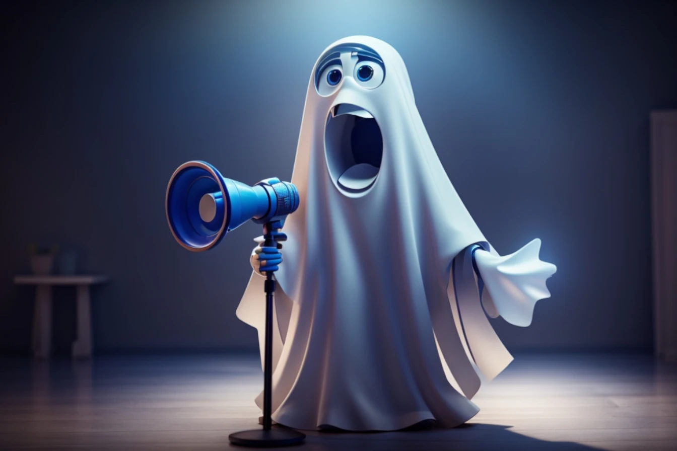 Crítico - Imagem de um fantasma falando em um megafone