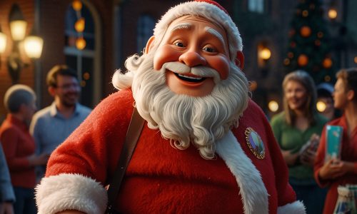 Papai Noel 3D sorridente com roupa vermelha tradicional em cenário natalino iluminado